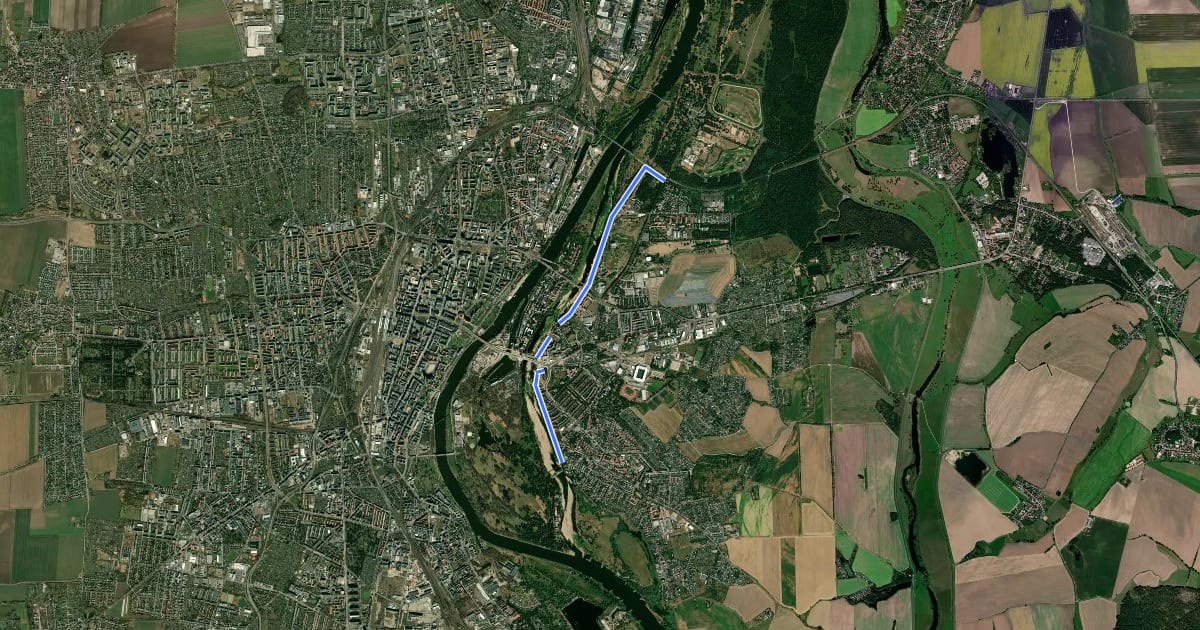 Маршрут Elberadweg Alternative Magdeburg [rechtselbisch] на спутниковом снимке