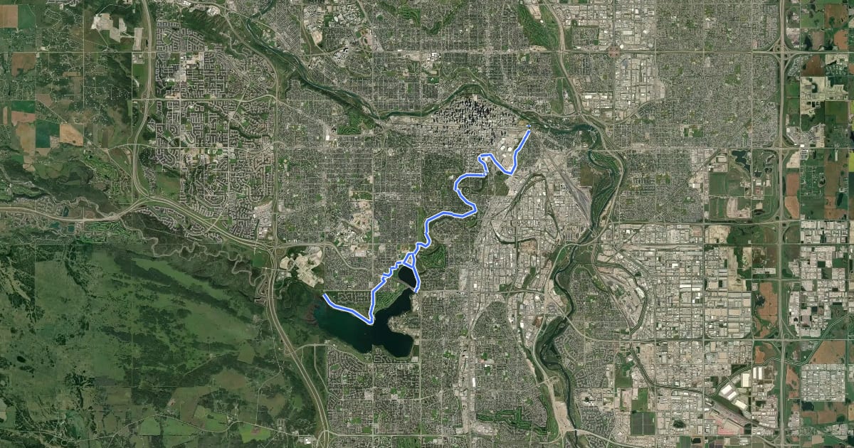 Маршрут Elbow River Pathway на спутниковом снимке