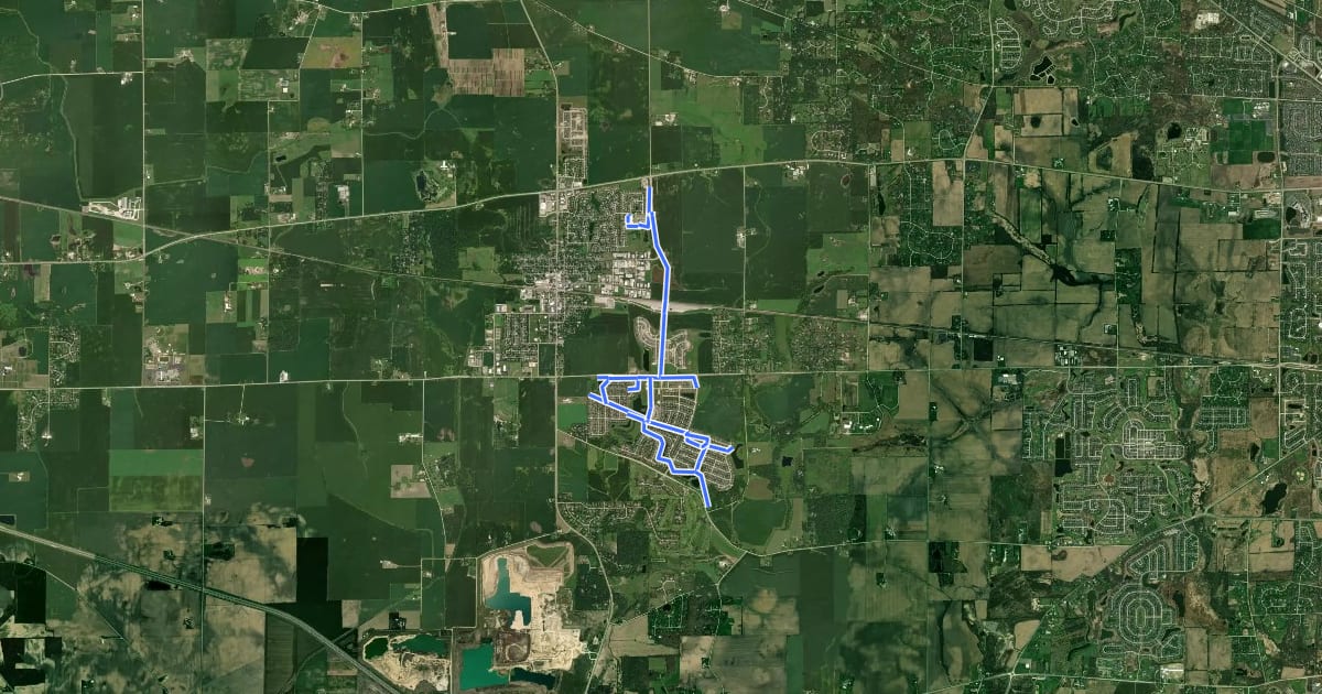 Маршрут Elburn Bike Network на спутниковом снимке