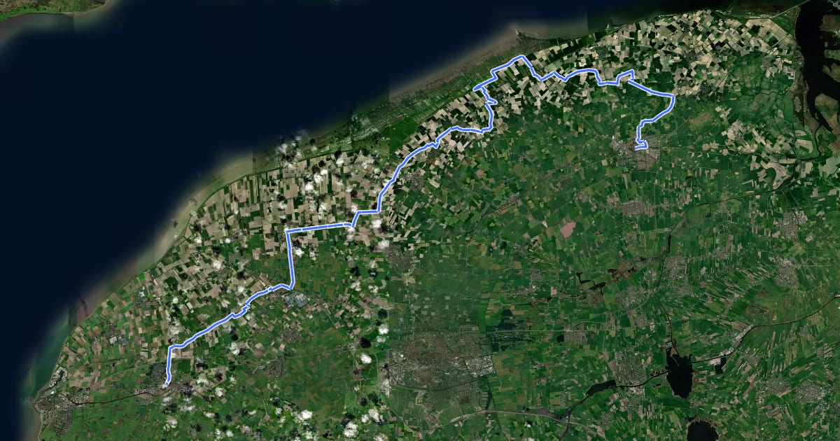 Маршрут Elfstedenroute - 10 - Franeker - Dokkum на спутниковом снимке