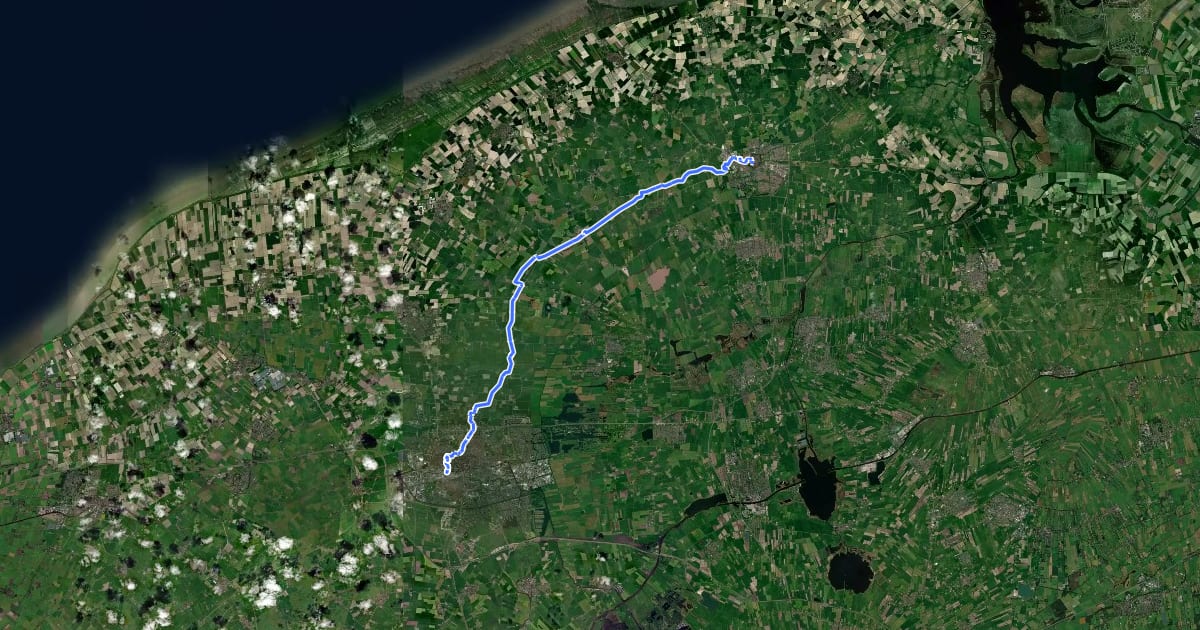 Маршрут Elfstedenroute - 11 - Dokkum - Leeuwarden на спутниковом снимке