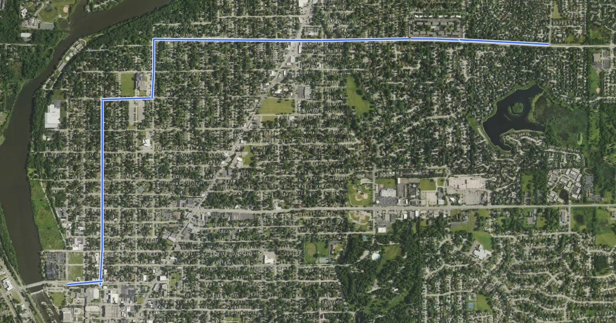Маршрут Elgin Bicycle Route 1 на спутниковом снимке