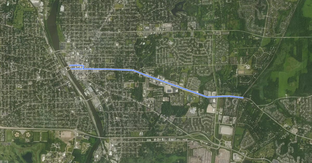 Маршрут Elgin Bicycle Route 2 на спутниковом снимке