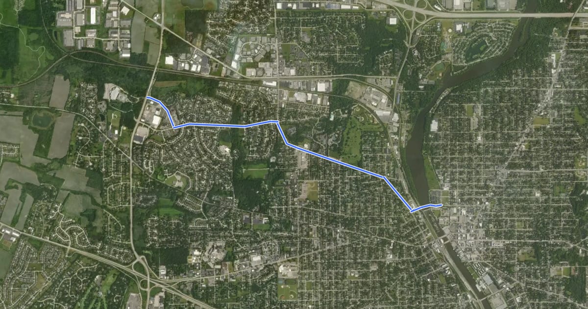 Маршрут Elgin Bicycle Route 3 на спутниковом снимке