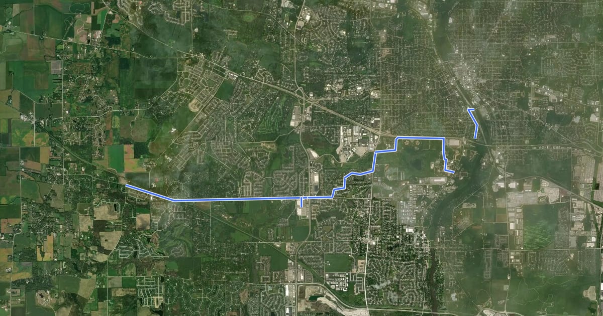 Маршрут Elgin Bicycle Route 4 на спутниковом снимке