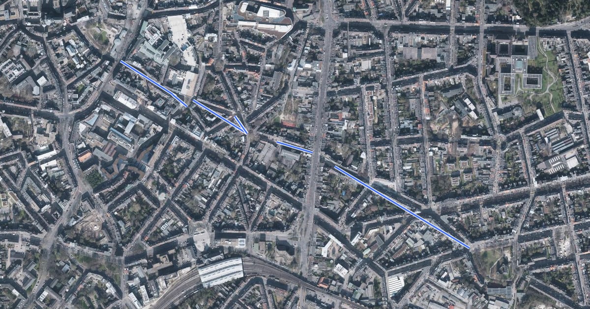 Маршрут Elisenbrunnen (3) - Frankenberger Viertel (6) на спутниковом снимке