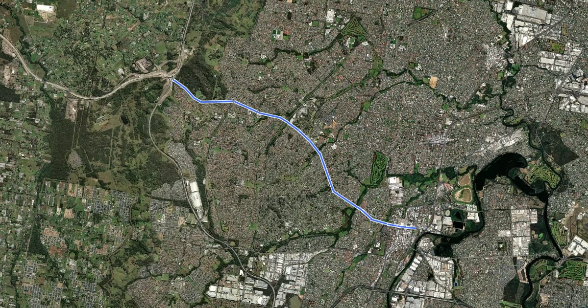 Маршрут Elizabeth Drive Cycleway на спутниковом снимке