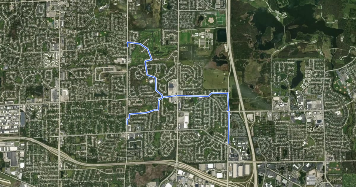 Маршрут Elke Grove Village Bike Routes на спутниковом снимке