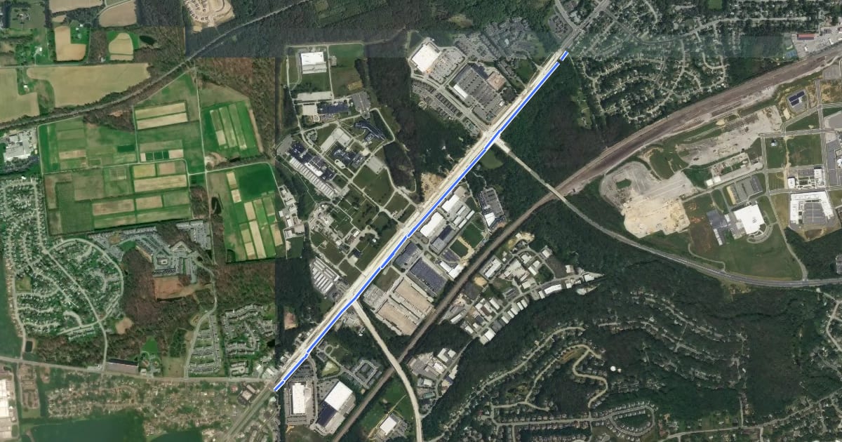 Маршрут Elkton Road Sidepath на спутниковом снимке