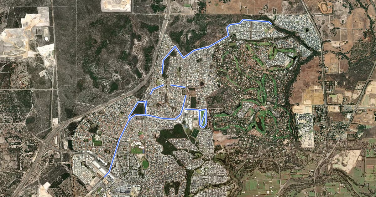 Маршрут Ellenbrook Local Cycle Network на спутниковом снимке