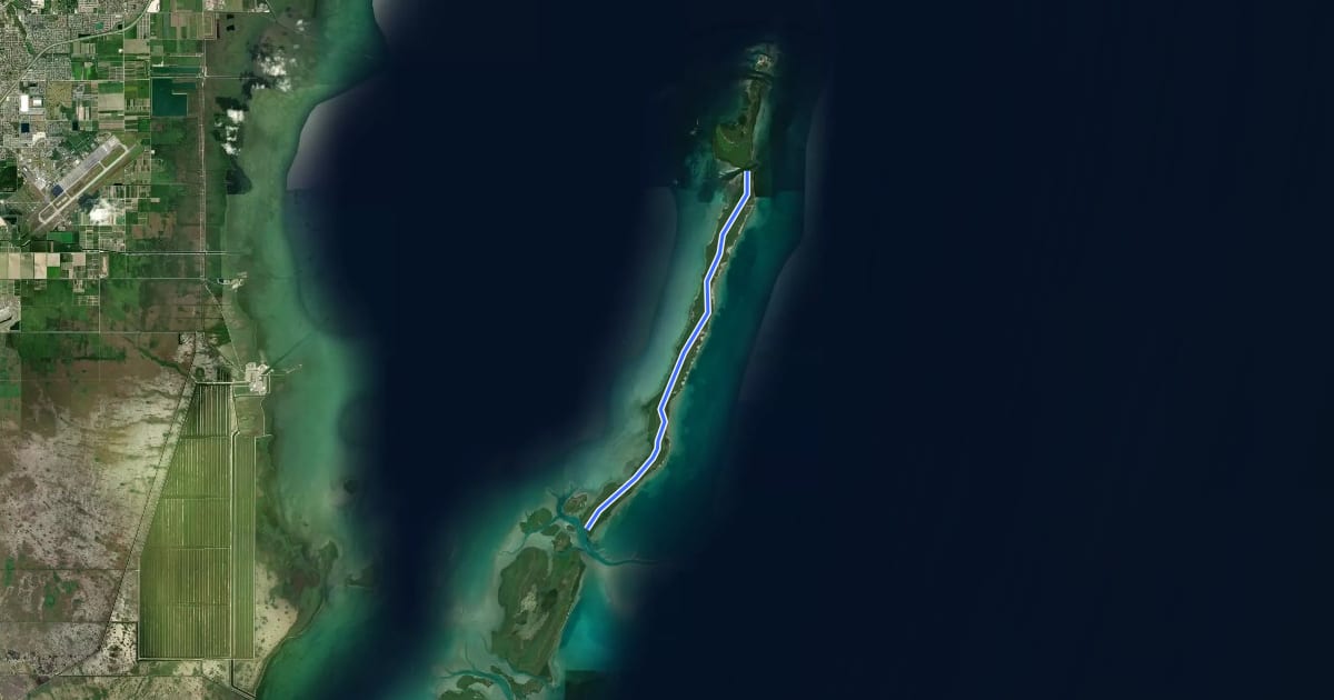 Маршрут Elliott Key Trail на спутниковом снимке