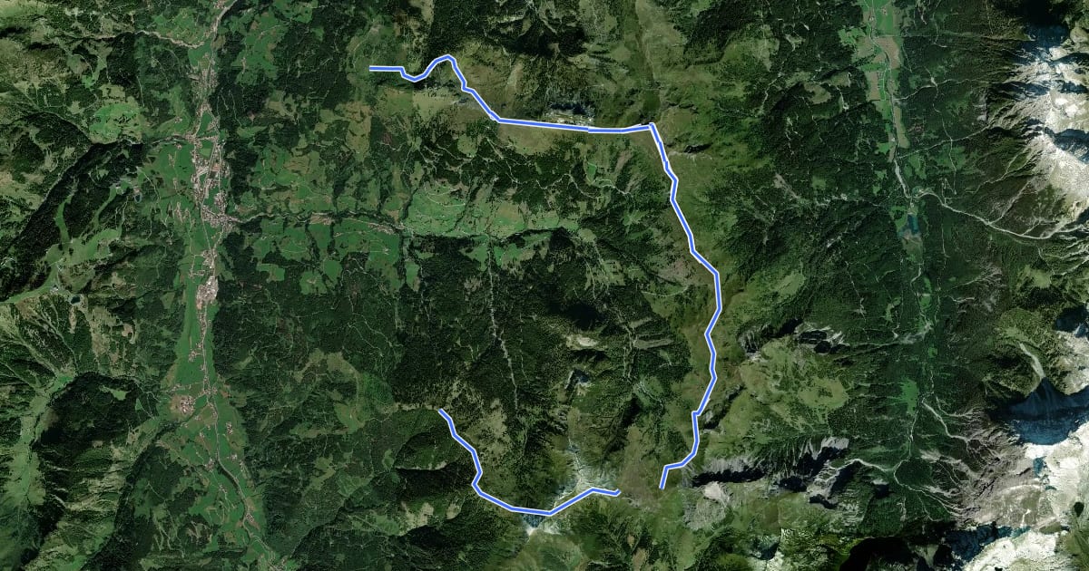 Маршрут Ellmautal Höhenweg на спутниковом снимке