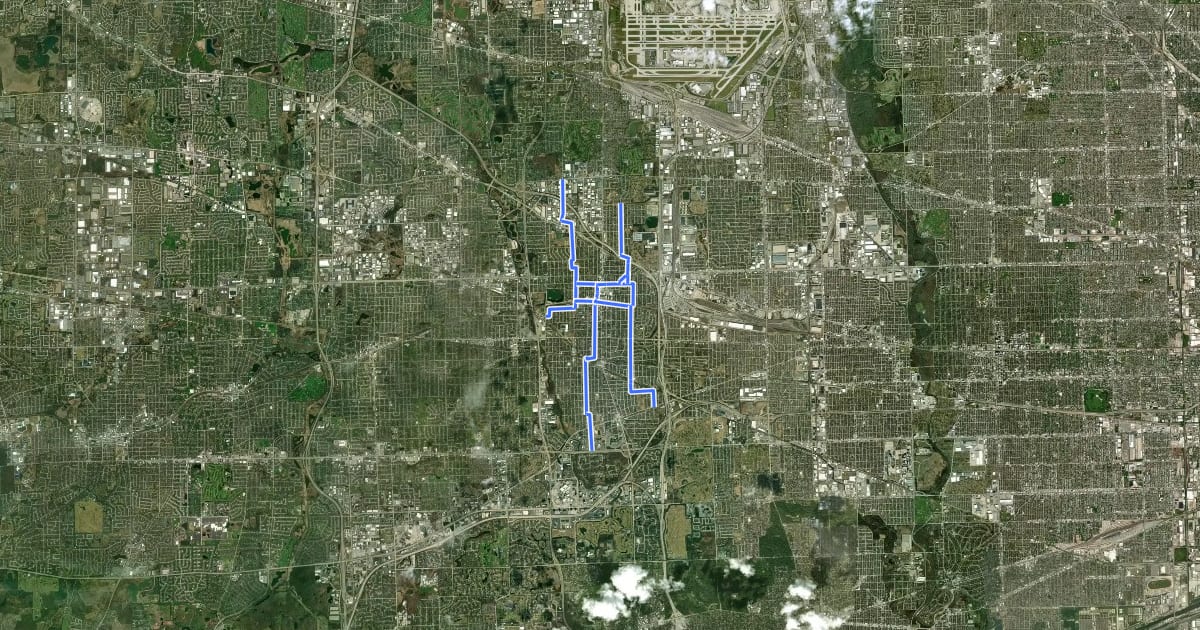 Маршрут Elmhurst Bike Routes на спутниковом снимке