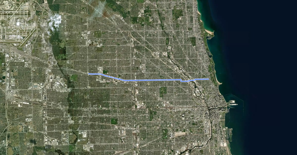 Маршрут Elmwood Park - Lakefront на спутниковом снимке