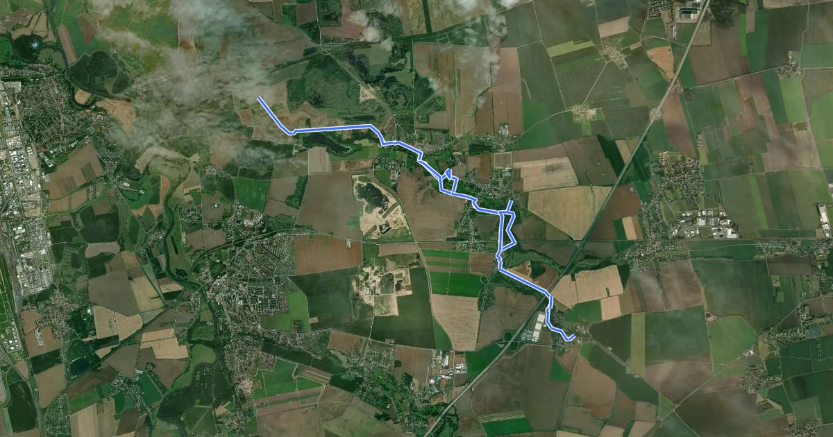 Маршрут Elster Floßgraben Wanderweg Kötzschau на спутниковом снимке