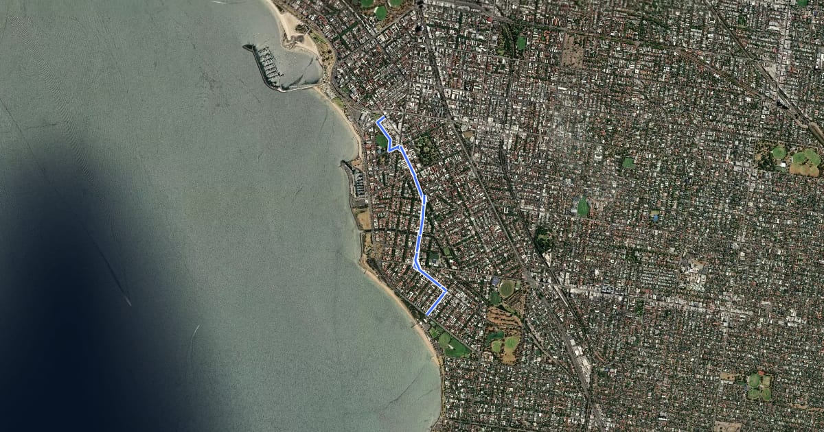 Маршрут Elwood to St Kilda на спутниковом снимке