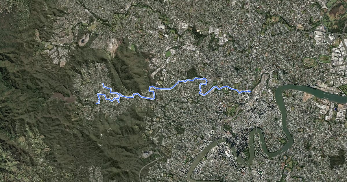Маршрут Enoggera Creek Bikeway на спутниковом снимке