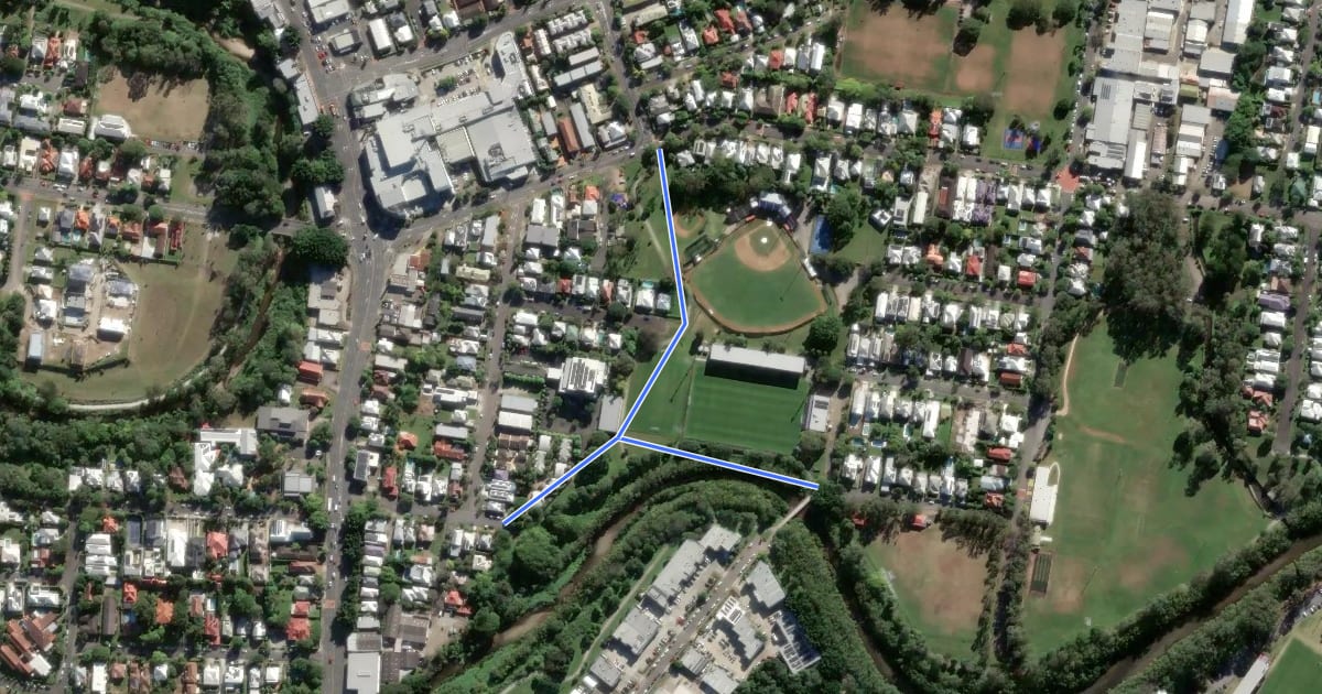 Маршрут Enoggera Creek Bikeway Spencer Park Spur на спутниковом снимке