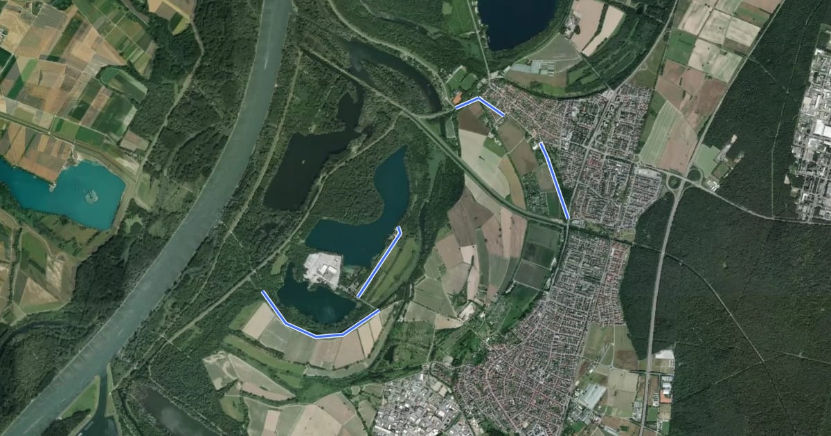 Маршрут Entdeckungspfade "Historische Rheinübergänge" Tour 1 на спутниковом снимке