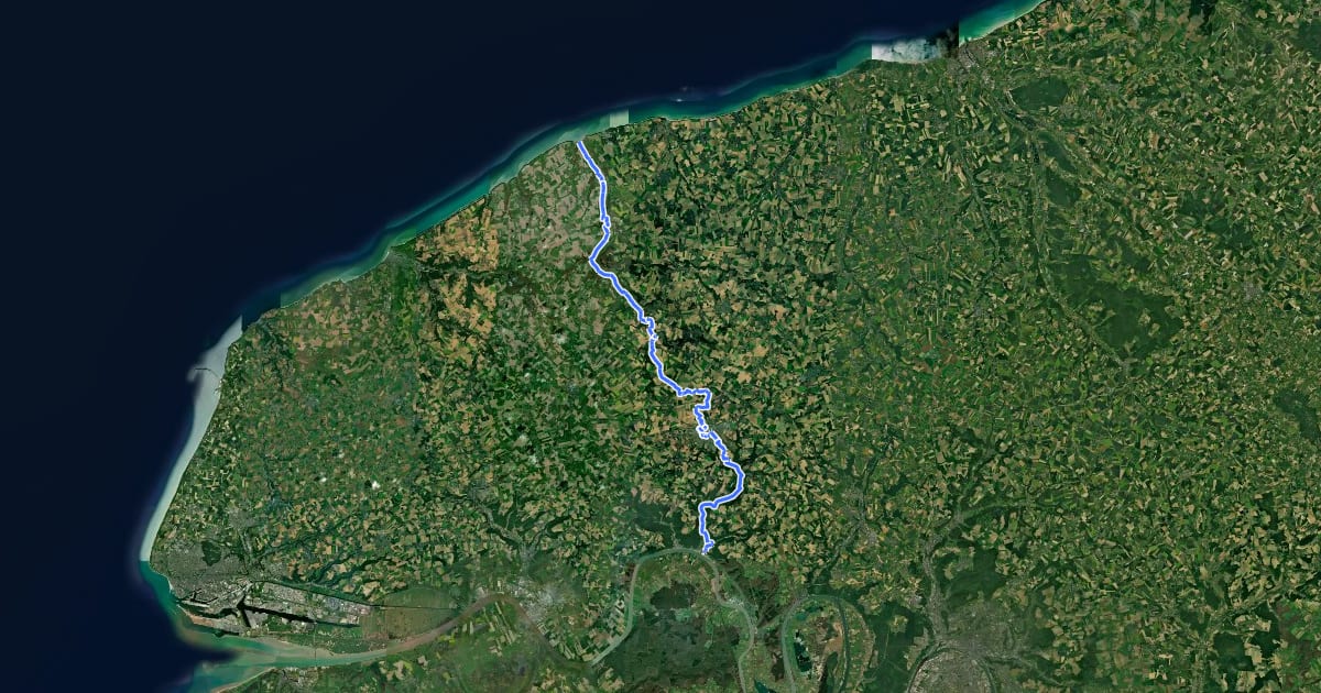 Маршрут Entre Seine et mer à vélo на спутниковом снимке