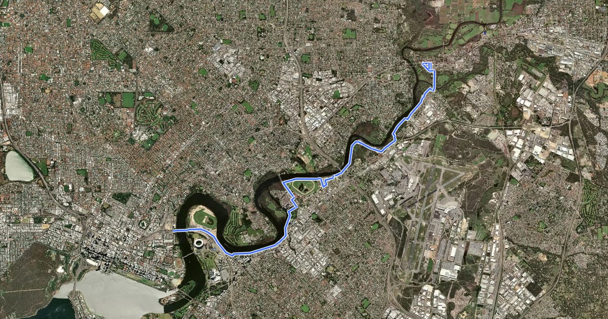 Маршрут EPGF1 East Perth-Guildford, south side of Swan River на спутниковом снимке