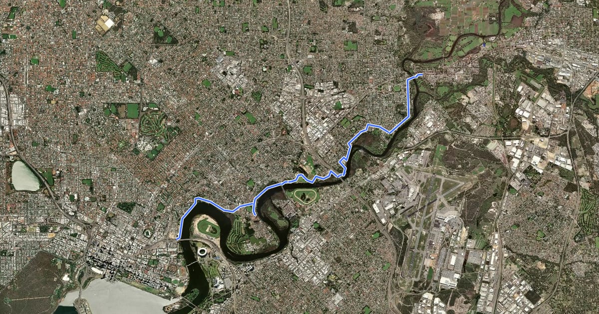 Маршрут EPGF2 - East Perth-Guildford, north side of Swan River на спутниковом снимке