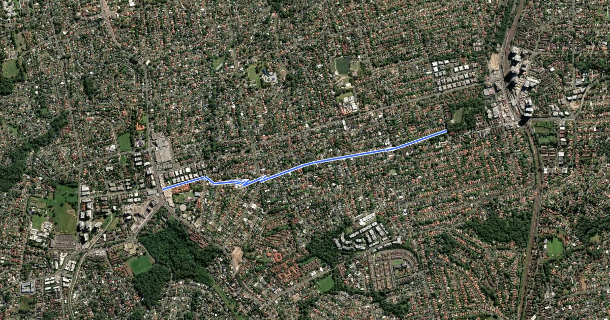 Маршрут Epping - Carlingford a на спутниковом снимке