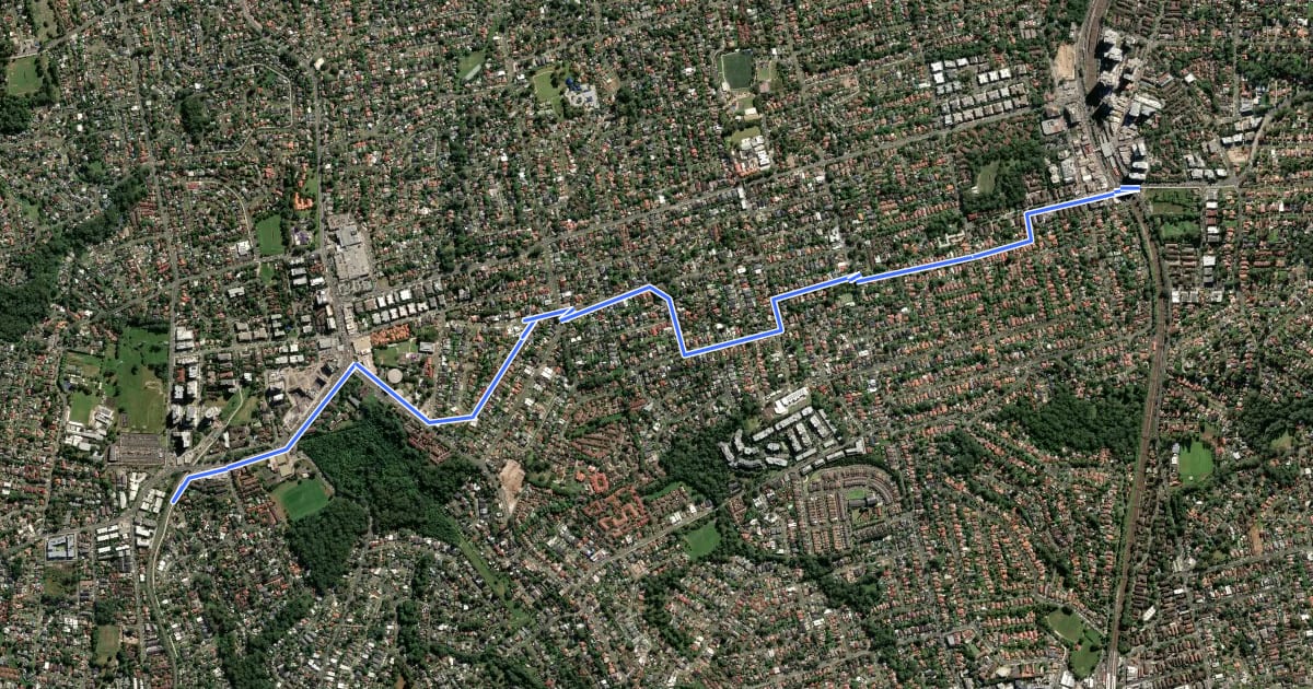 Маршрут Epping to Carlingford Cycleway на спутниковом снимке