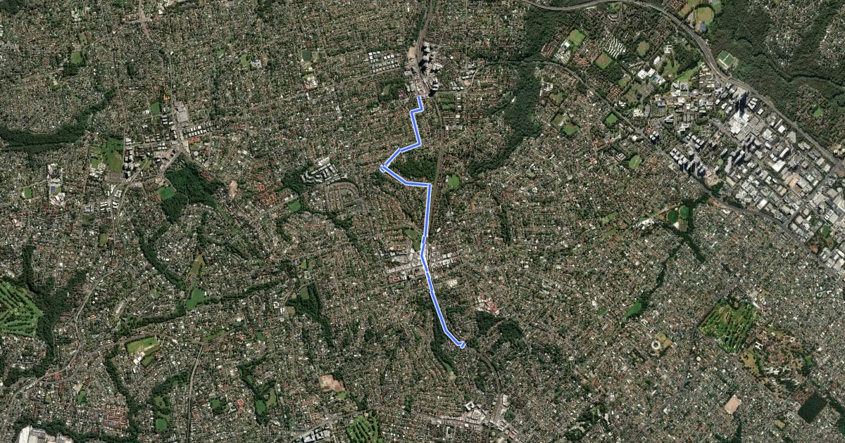 Маршрут Epping to Denistone на спутниковом снимке