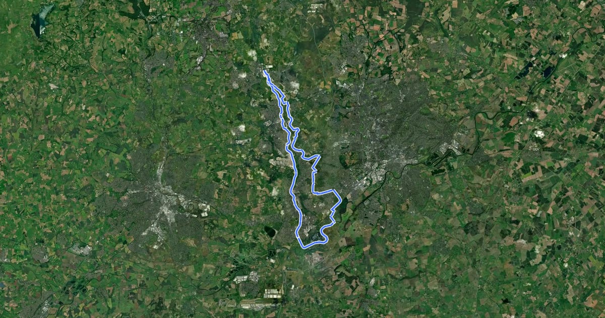 Маршрут Erewash Valley Trail на спутниковом снимке