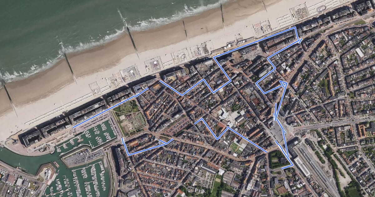 Маршрут Erfgoedwandelroute Blankenberge на спутниковом снимке