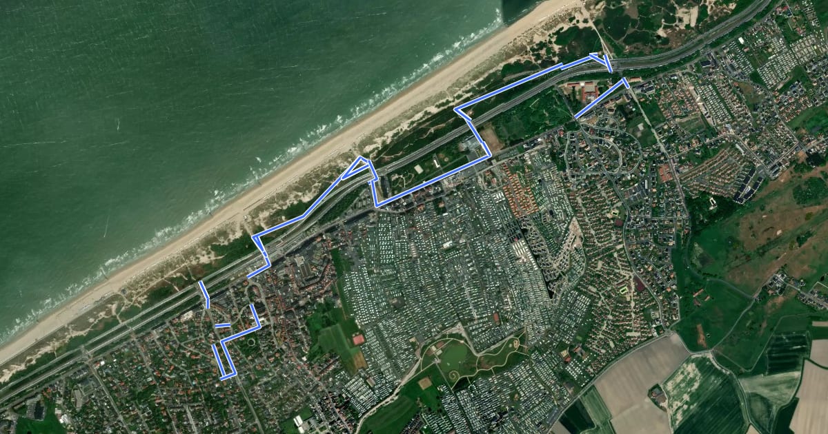 Маршрут Erfgoedwandelroute Bredene на спутниковом снимке