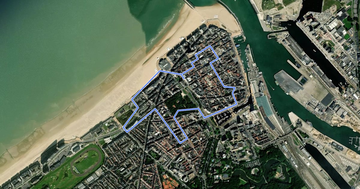 Маршрут Erfgoedwandelroute Oostende на спутниковом снимке