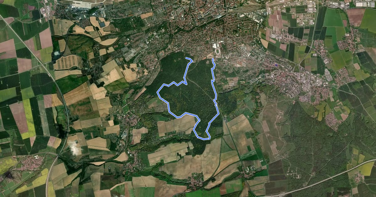 Маршрут Erfurter Steigerwald: Rotes Rad на спутниковом снимке