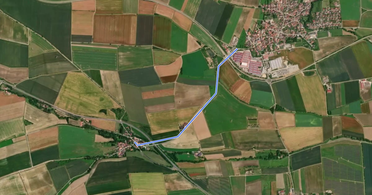 Маршрут Ergersheim - Pfaffenhofen на спутниковом снимке
