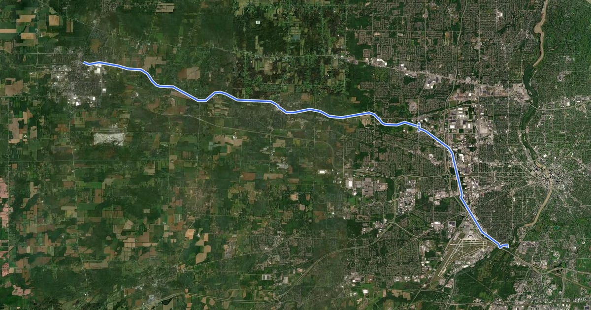 Маршрут Erie Canalway Trail (Brockport to Rochester) на спутниковом снимке