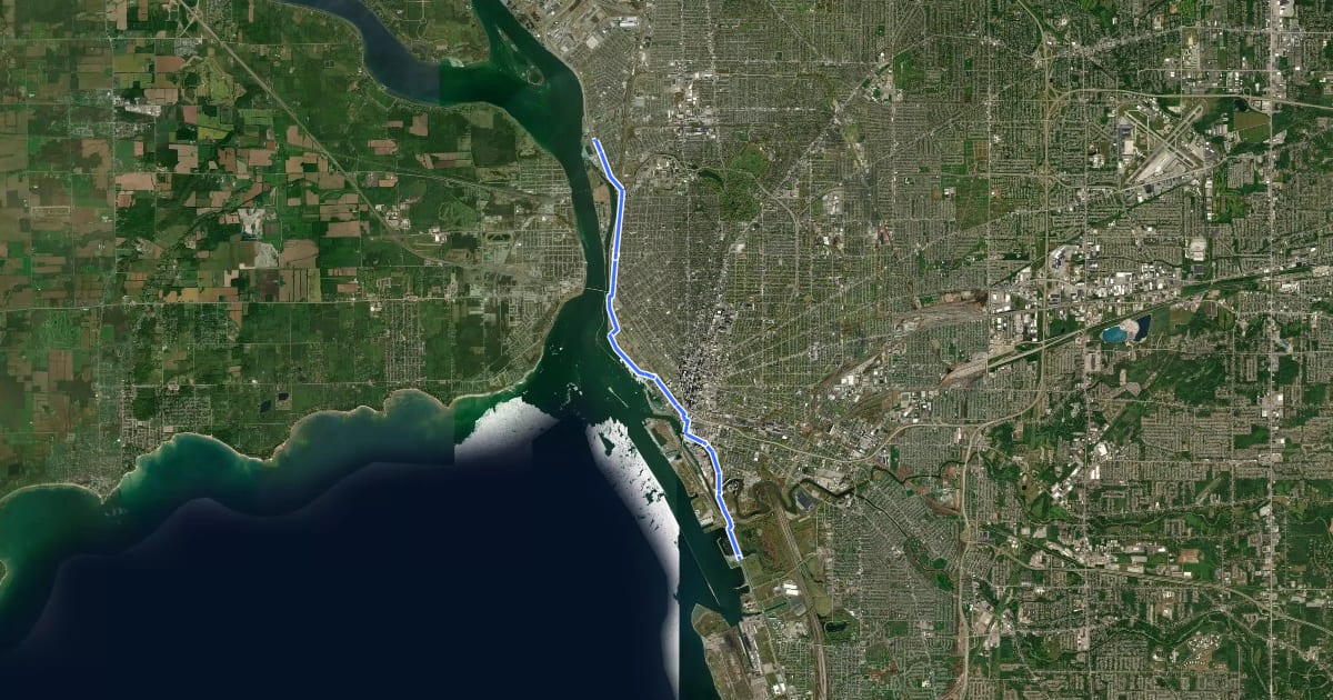 Маршрут Erie Canalway Trail (Buffalo Harbor State Park to Hertel Avenue) на спутниковом снимке