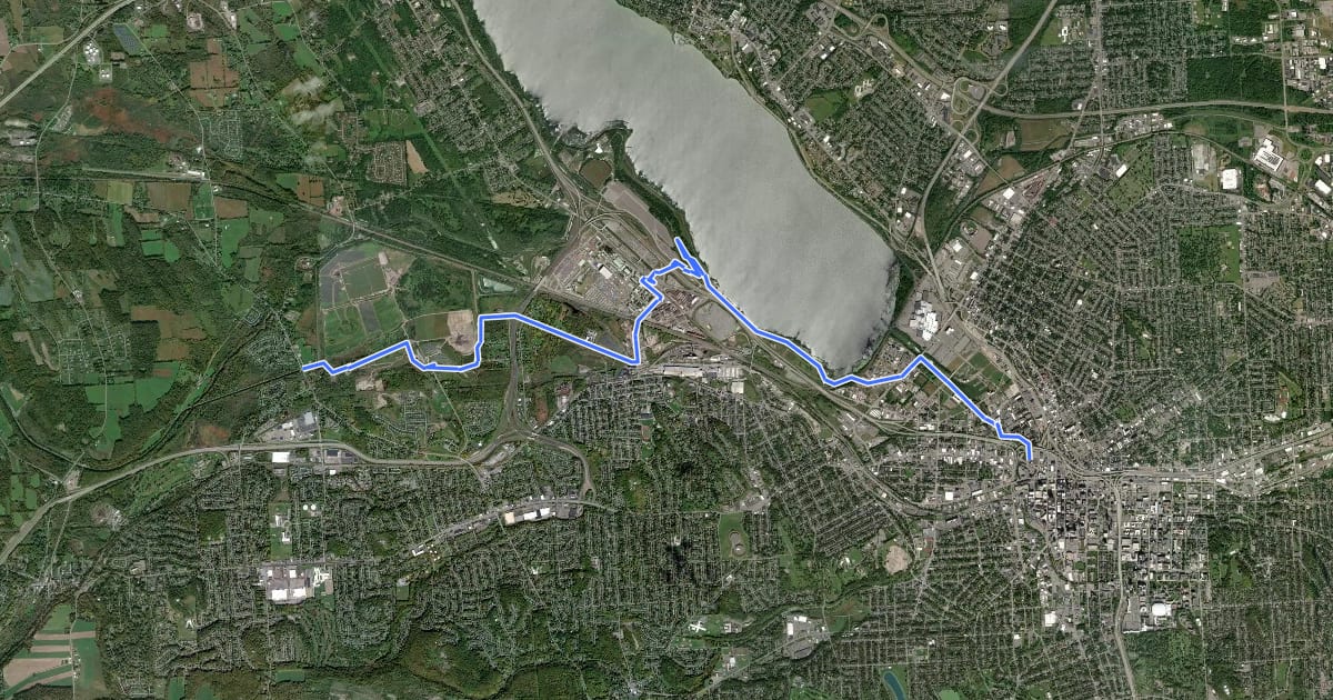 Маршрут Erie Canalway Trail (Camillus to Syracuse) на спутниковом снимке