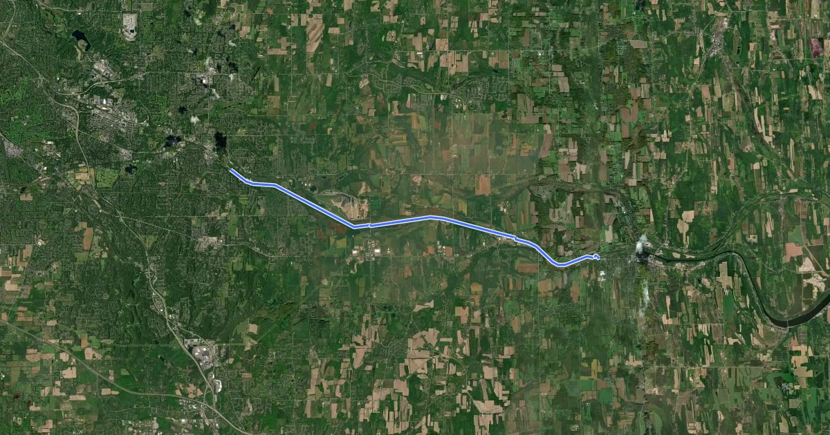 Маршрут Erie Canalway Trail (Fairport to Palmyra) на спутниковом снимке