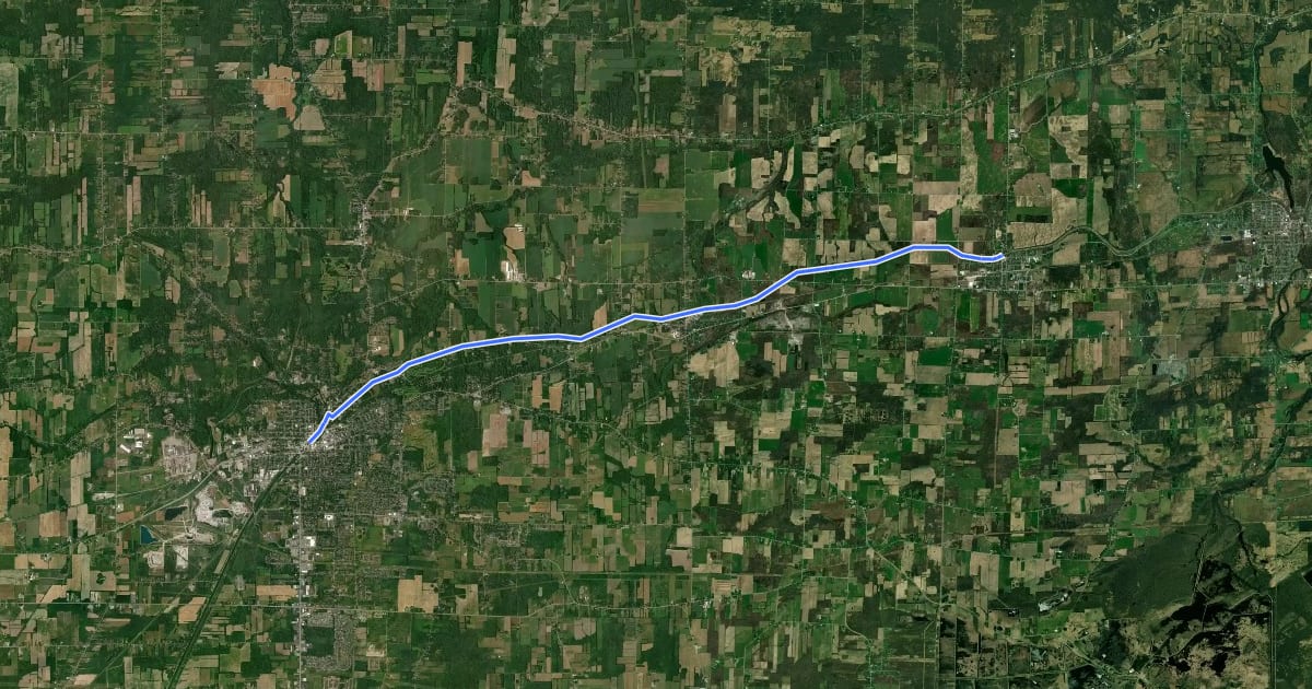 Маршрут Erie Canalway Trail (Lockport to Middleport) на спутниковом снимке