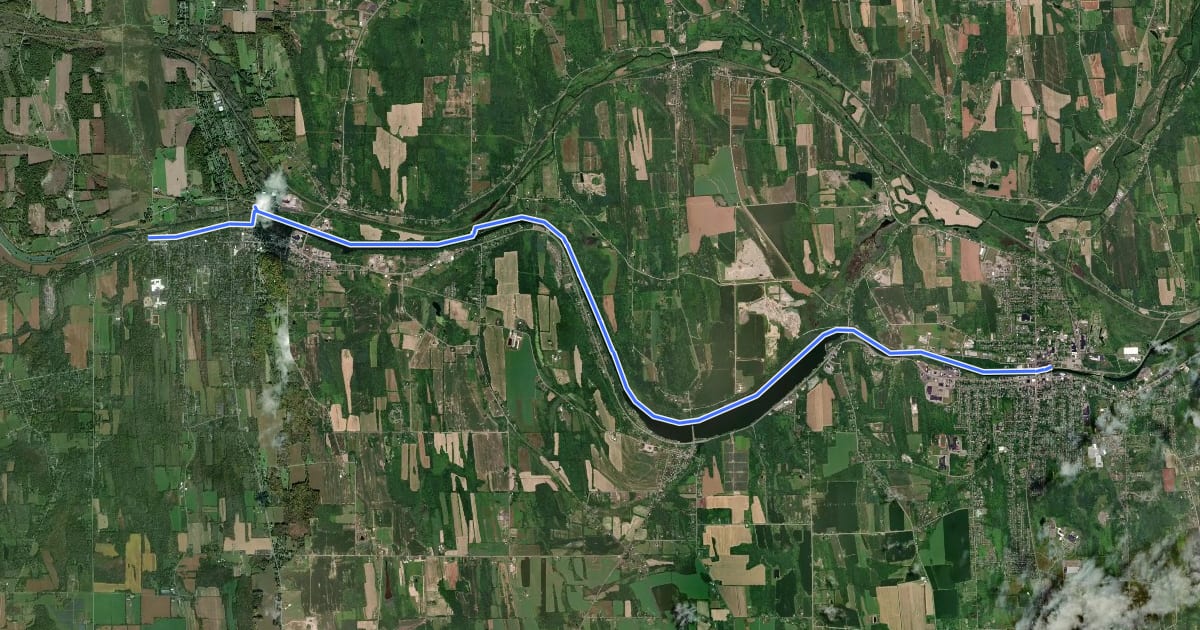 Маршрут Erie Canalway Trail (Palmyra to Newark) на спутниковом снимке