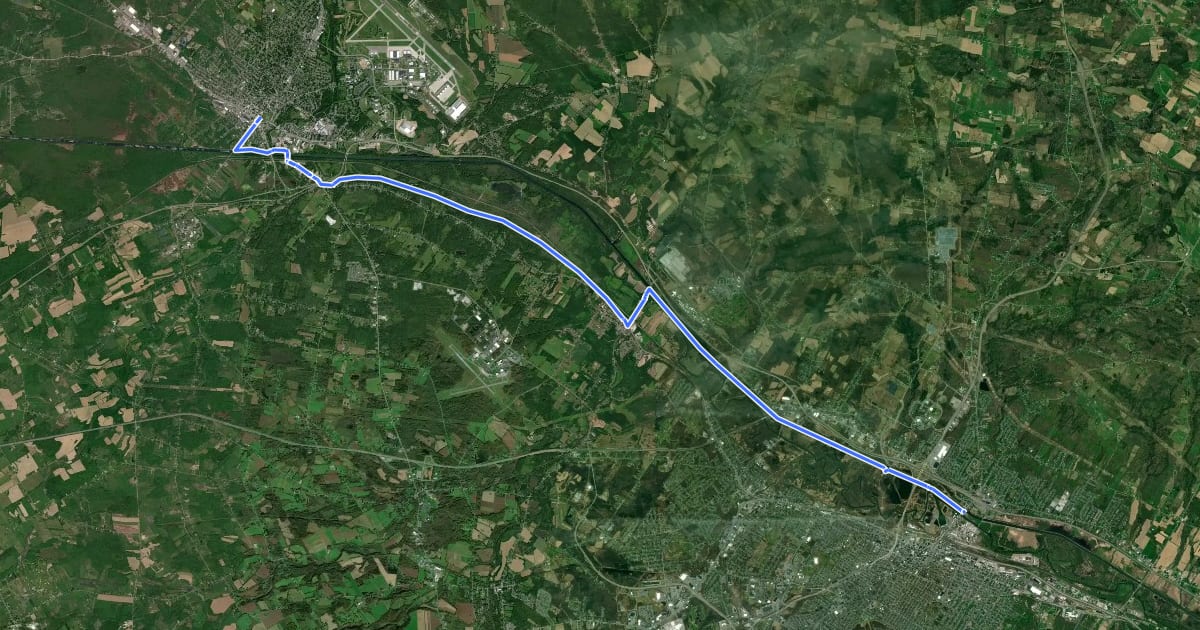 Маршрут Erie Canalway Trail (Rome to Utica) на спутниковом снимке