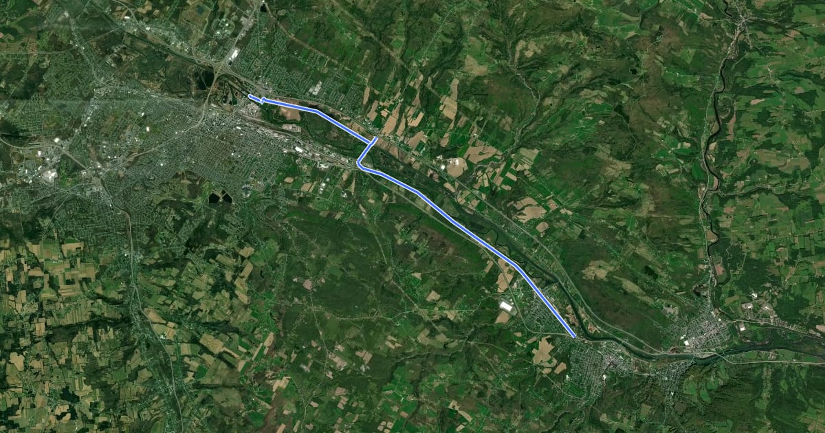 Маршрут Erie Canalway Trail (Utica to Frankfort) на спутниковом снимке