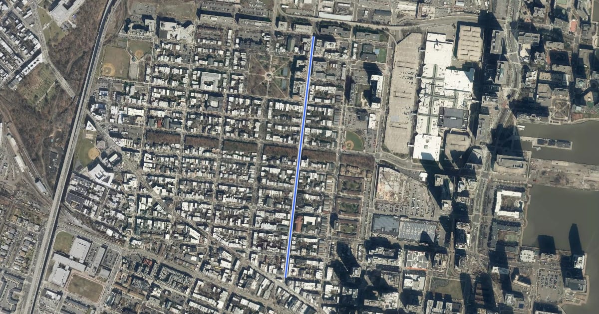 Маршрут Erie Street на спутниковом снимке