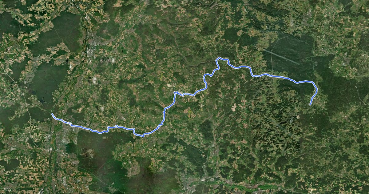 Маршрут Erlangen-Pegnitztal-Radweg на спутниковом снимке