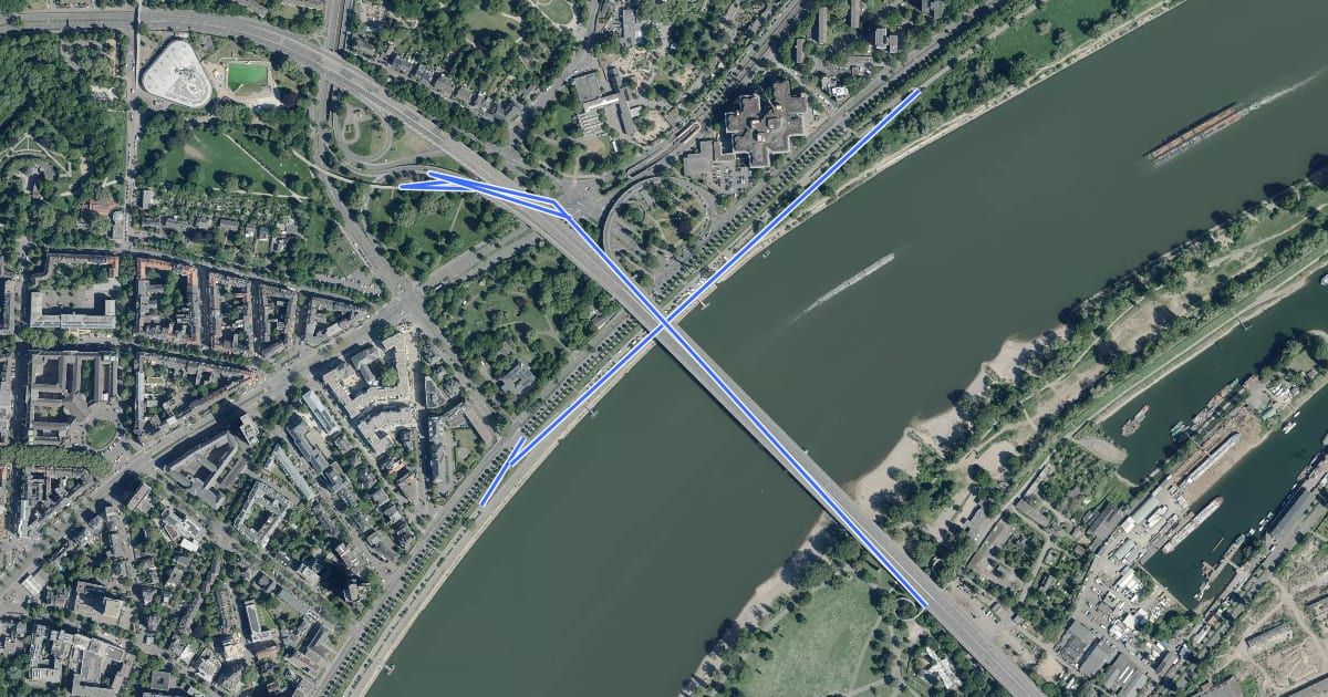 Маршрут Erlebnisweg Rheinschiene - Verbindung Köln Zoobrücke на спутниковом снимке