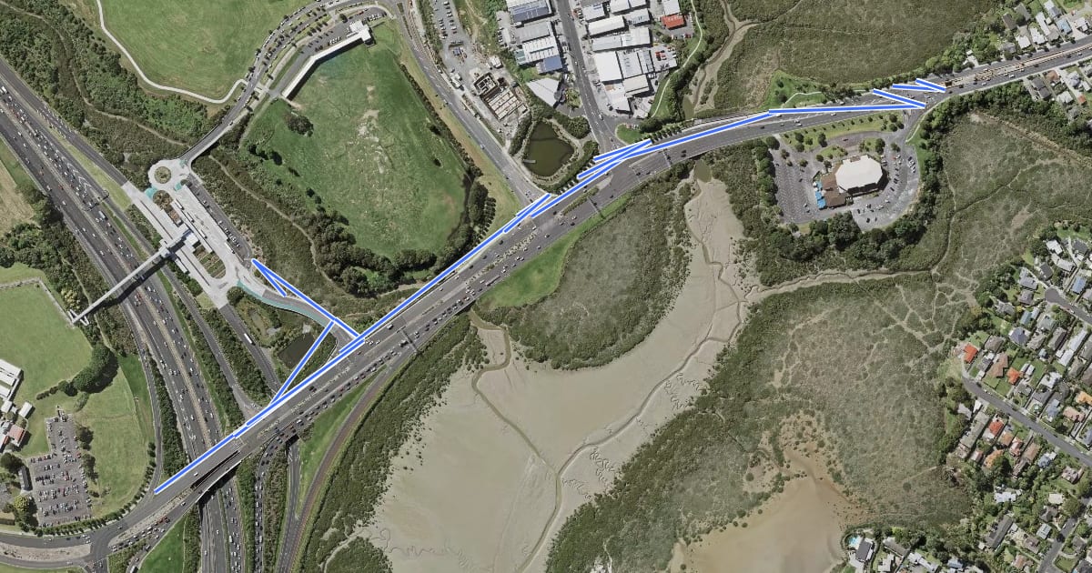 Маршрут Esmonde Road Shared Path на спутниковом снимке