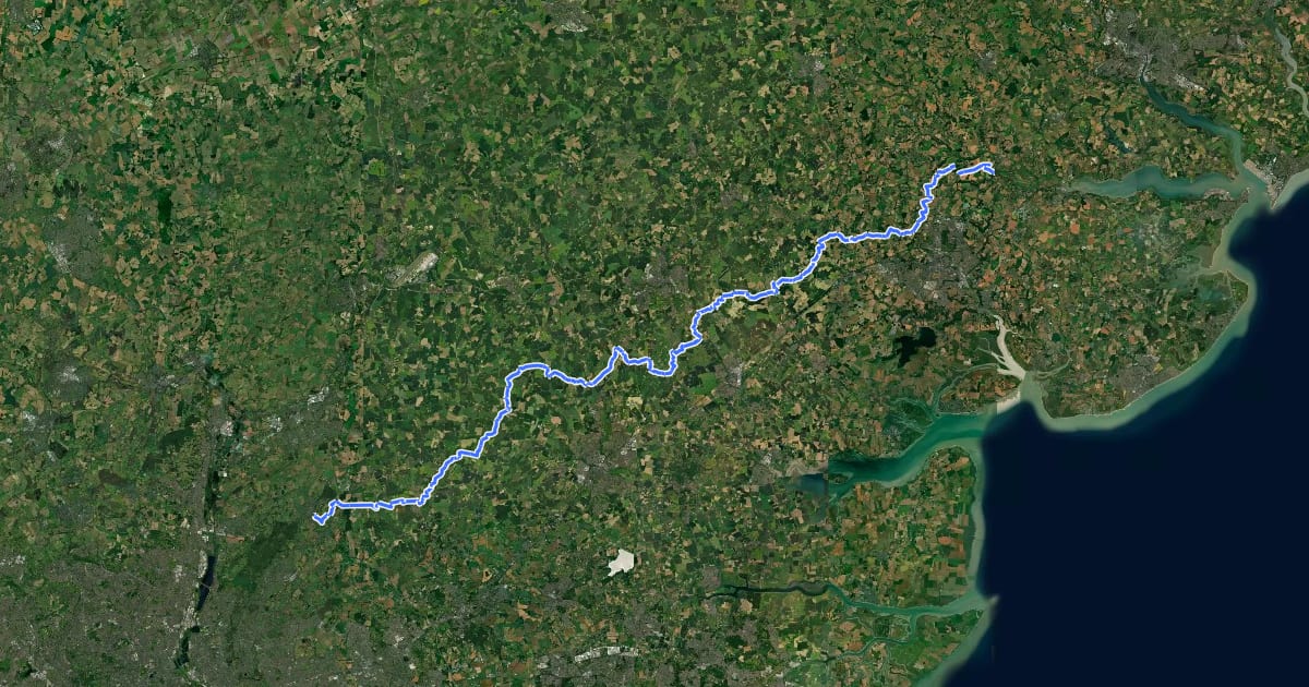 Маршрут Essex Way (Epping to Stratford St Mary) на спутниковом снимке