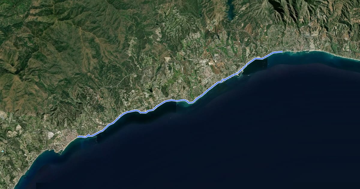 Маршрут Estepona - Marbella на спутниковом снимке