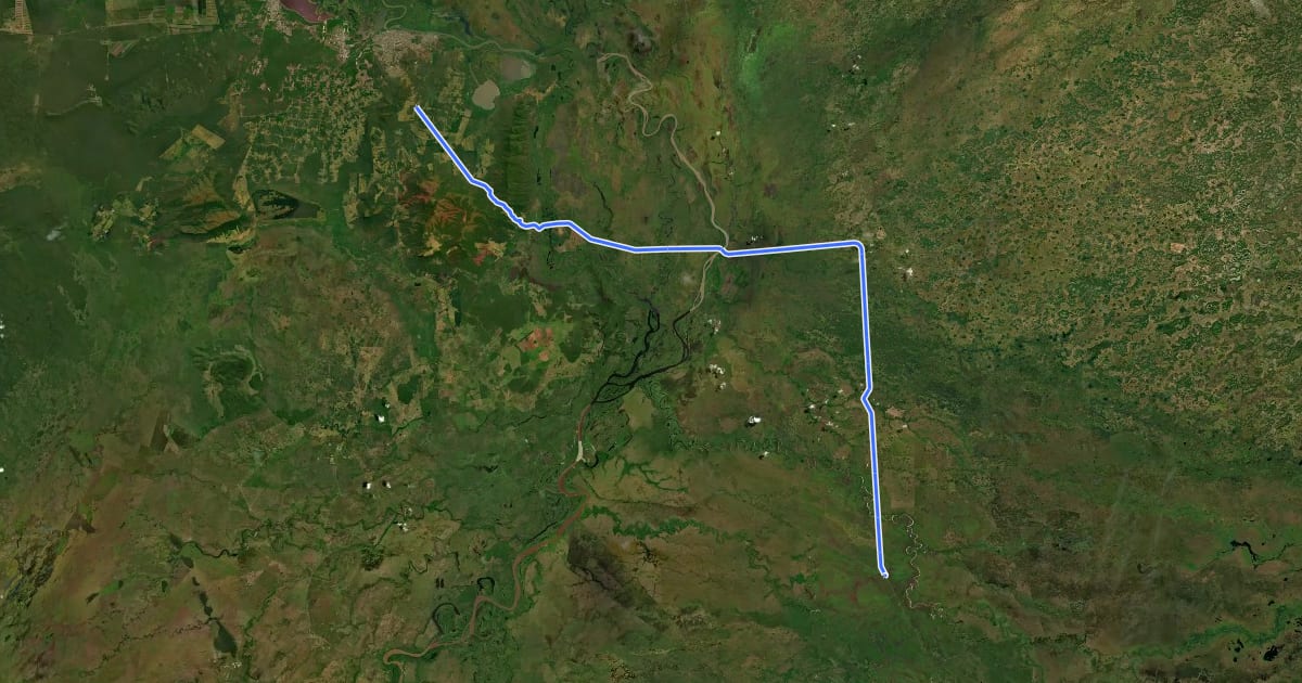 Маршрут Estrada Parque - Pantanal MS на спутниковом снимке